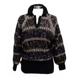 Vtg Escada Mohair Wool Pullover Sweater Black Gray Beige Dolman Sleeve W. German